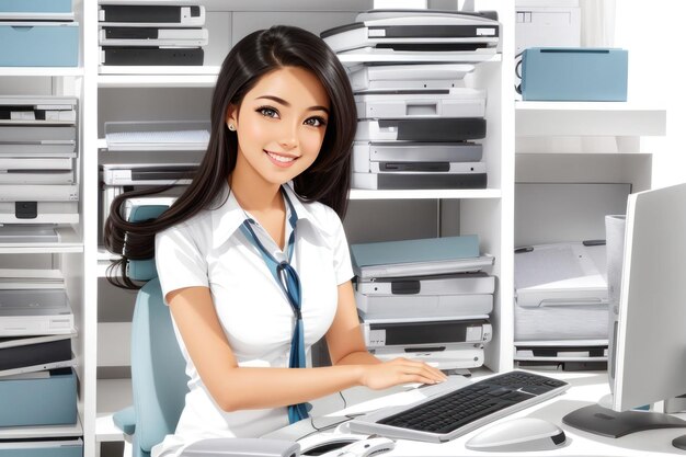 Beautiful asian business woman working with computer in the office