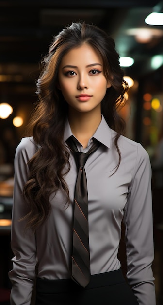 Красивая азиатская деловая женщина на фоне боке Бизнес-концепция