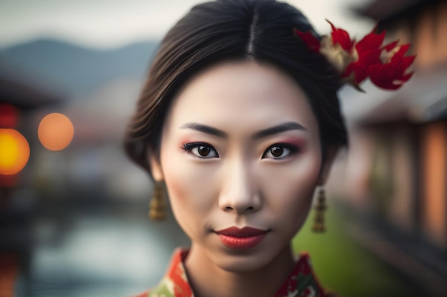 Beautiful asian chinese woman portrait neural network ai generated