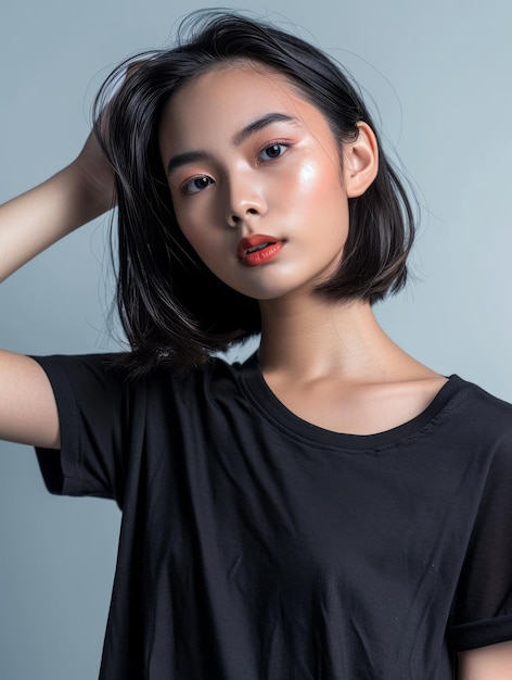 Beautiful asian female wearing black tshirt short sleeve