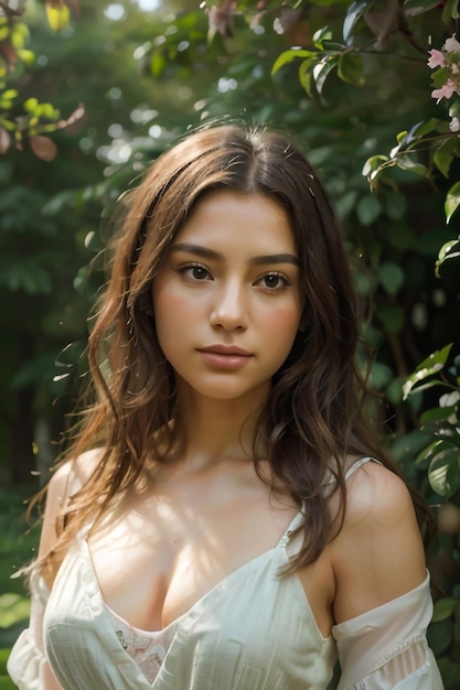 A beautiful Asian Girl in a flower garden