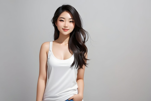 Photo beautiful asian girl model with an empty white background