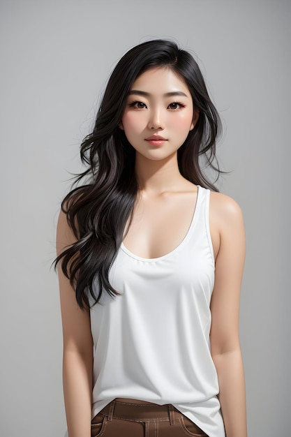 Photo beautiful asian girl model with an empty white background