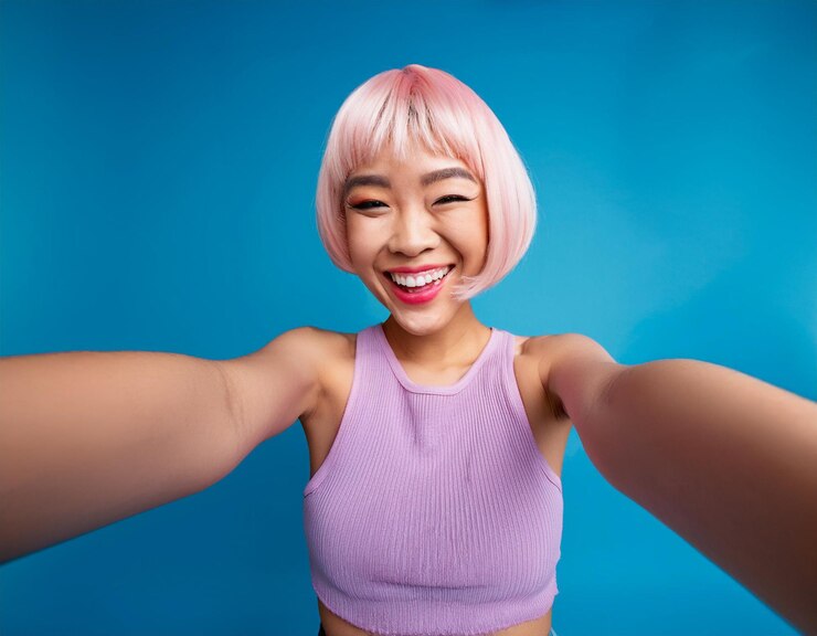 Photo 아름다운 아시아 인플루언서 여성 셀피