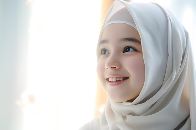 beautiful asian muslim kids wearing hijab and happy smile