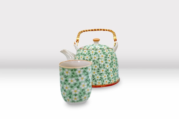 Beautiful Asian Tea Pot and Cup Set with Floral patterns Mocku