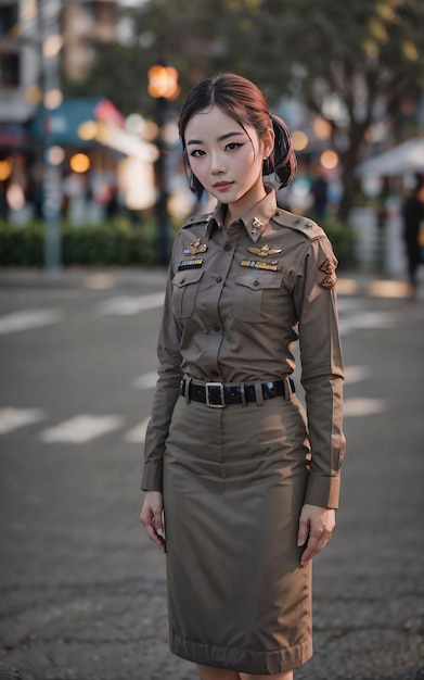 Beautiful asian Thailand police woman at street generative ai