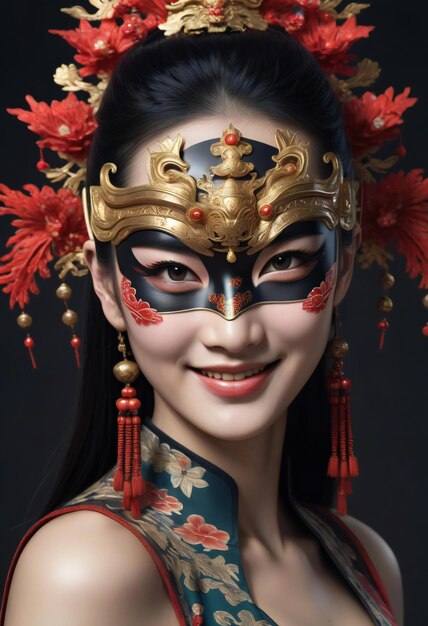 Beautiful asian woman in chinese traditional costume closeup portrait