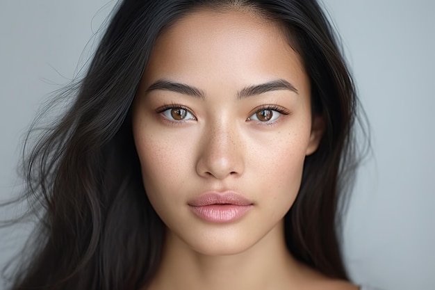 Beautiful Asian Woman Close up on her face with Smooth skin look at the camera