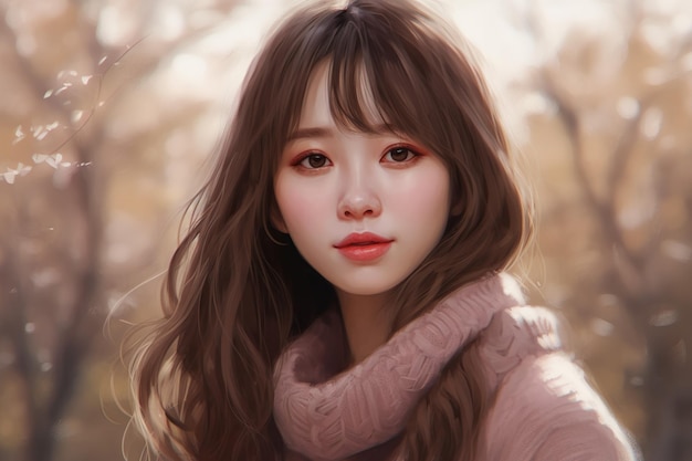 Beautiful asian woman at nature Generate Ai