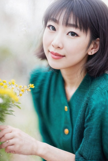 Beautiful asian woman at outdoor fresh park generative AI