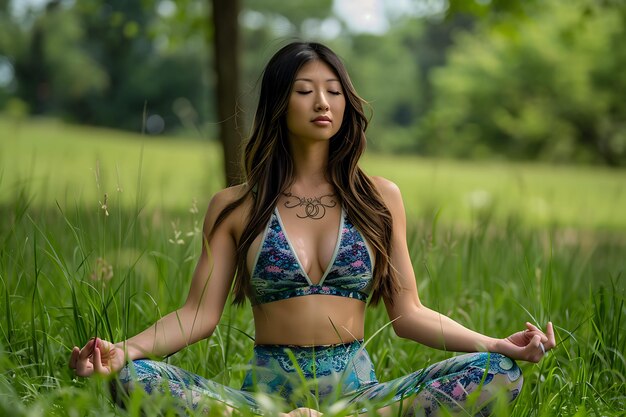 A beautiful asian woman practicing yoga