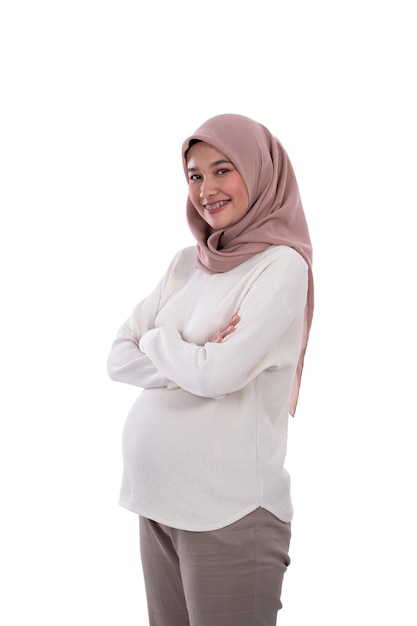 Beautiful asian woman pregnant wearing hijab