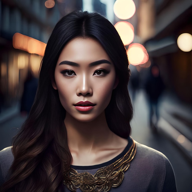 Beautiful asian woman at the street generative art by AI