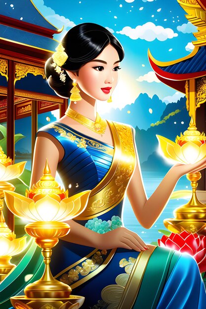 Premium Ai Image Beautiful Asian Woman In Traditional Thai Costume Premium Ai Image Beautiful Asian Woman In Traditional Thai Costume
