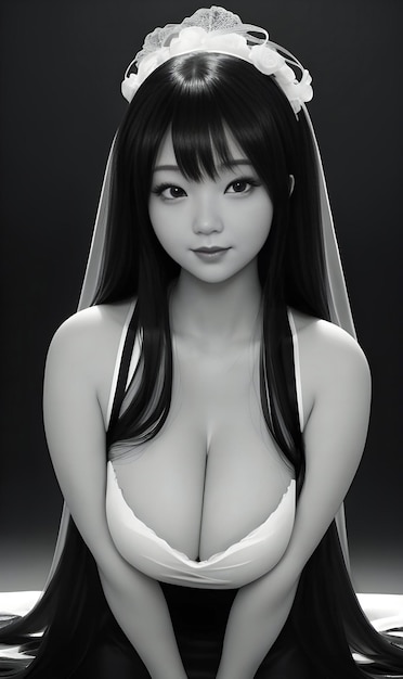 Photo beautiful asian woman in white lingerie on black background