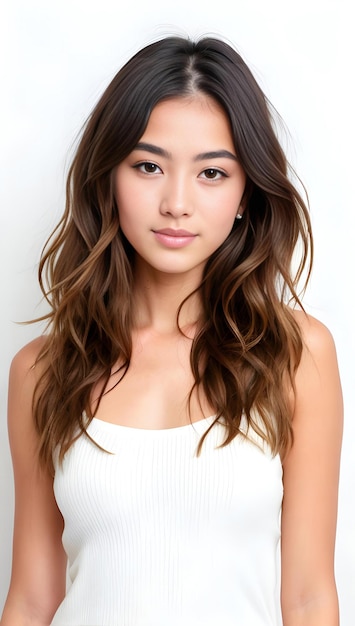 Beautiful asian woman with long brown hair studio shot