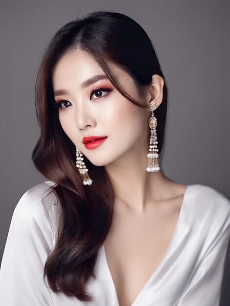 Photo beautiful asian woman with long hair and makeup