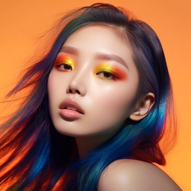 Beautiful asian woman with a stunning makeup look photo beauty korean cosmetic model ai generated