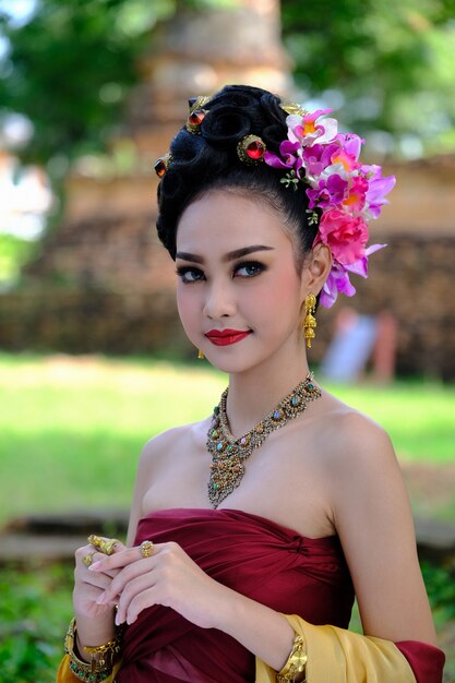 Beautiful Asian woman with Thai traditional dress 