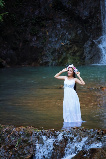 Beautiful Asian woman with white traditional dress 