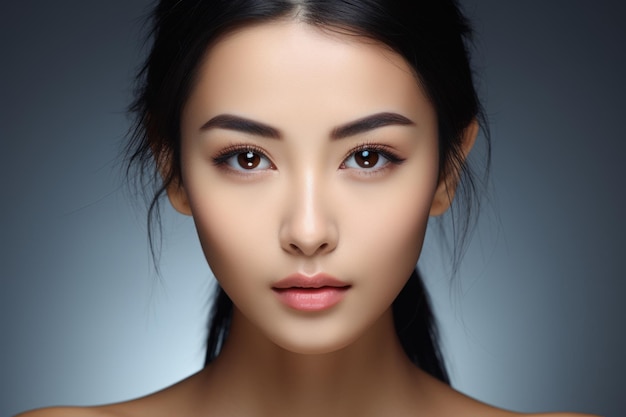 beautiful Asian women use Facial for fresh skin feeling fresh and clean beautiful and isolated on gray background