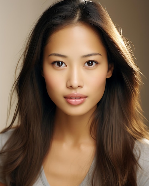 아름다운 아시아 여성의 얼굴, 메이크업, 얼굴 화장품