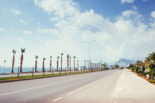 海沿いを走る美しいアスファルト道路