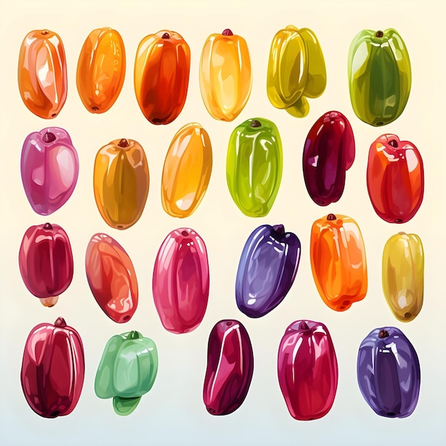 Beautiful assortment of fresh colorful translucent fresh dates fruit background image illustration