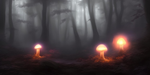 Красивый атмосферный эпический мир с грибами