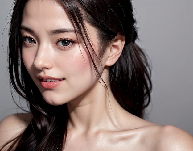 Beautiful attractive Asian woman face amp body at clean background