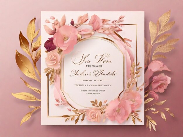 Foto un bellissimo e attraente biglietto d'invito per matrimonio di lusso con un elegante sfondo floreale