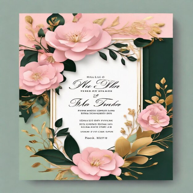 エレガントな花の背景を持つ美しく魅力的な豪華な結婚式の招待状のデザイン