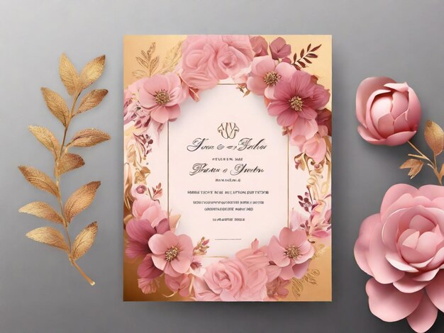 A beautiful and attractive luxury wedding invitation card design with elegant floral background