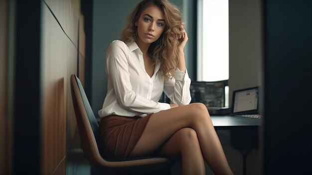 beautiful attractive woman in Work in office Nice girl in office desk