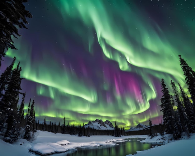 Foto bellissimo sfondo aurora generato dall'intelligenza artificiale