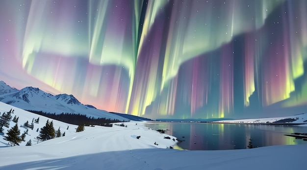 Beautiful aurora borealis for anime style wallpaper