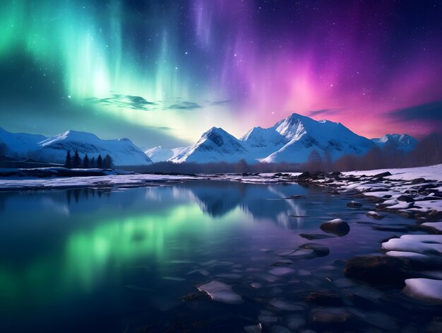 Photo beautiful aurora and lake scenery