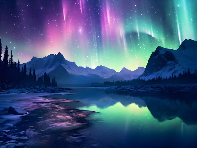 Beautiful Aurora and lake scenery