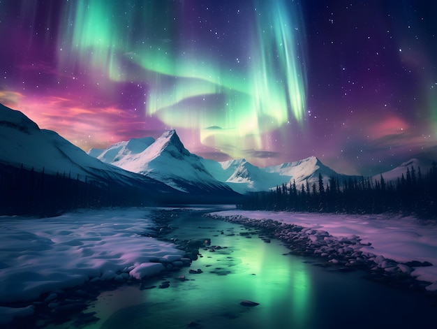 Beautiful Aurora and lake scenery