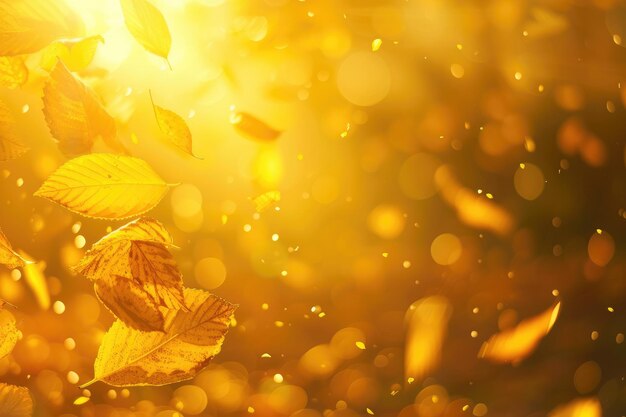 美しい秋の抽象的な背景 黄色い葉と日光のボケと輝き 落ちる葉の自然な背景