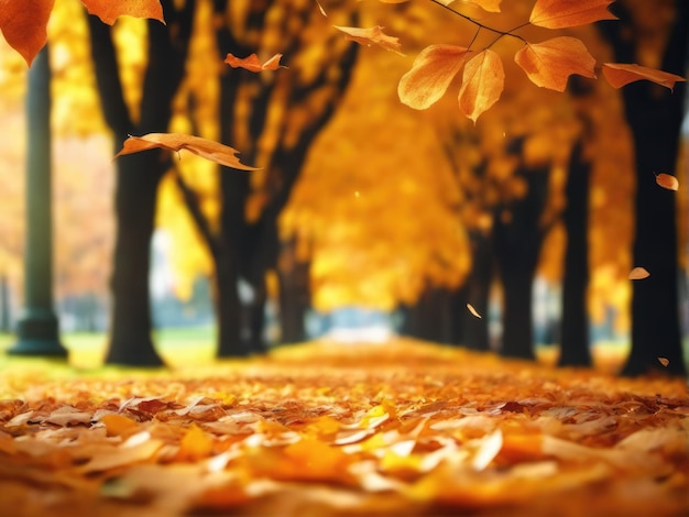 Beautiful autumn background landscape. Carpet of fallen orange autumn leaves. Concept of Golden autumn.