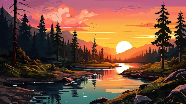 Beautiful Autumn cartoon landscape illustrationsAI generated