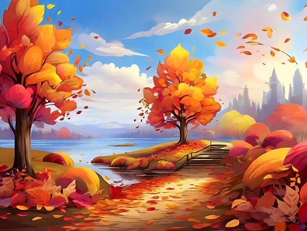 Beautiful autumn foliage Fantasy concept Illustration painting