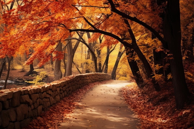 南朝鮮の美しい秋の森 Daegwallyeong 秋の色で美しい道 AI生成