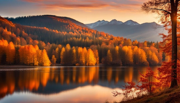 Photo beautiful autumn lake landscape