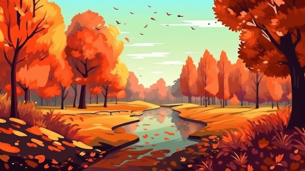Красивый осенний пейзаж Красочный сезонный осенний фон обои Generative AI