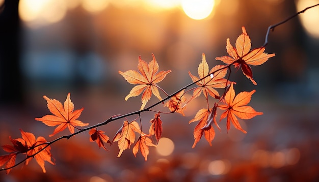 茶色とオレンジ色の木々や日光の色とりどりの葉を持つ美しい秋の風景