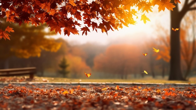 Beautiful autumn landscape with Colorful foliage in the park Falling leaves natural background