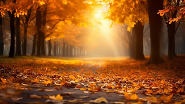 美しい秋の風景公園のカラフルな葉っぱ自然の背景に落ちる葉